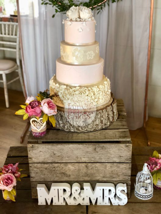 Ruffle, Ivory Shimmer & Blush Pink